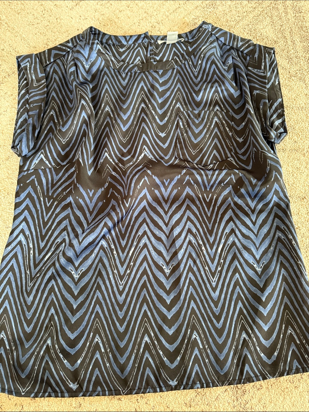 Dalia Black and Blue Chevron Short Sleeve Blouse